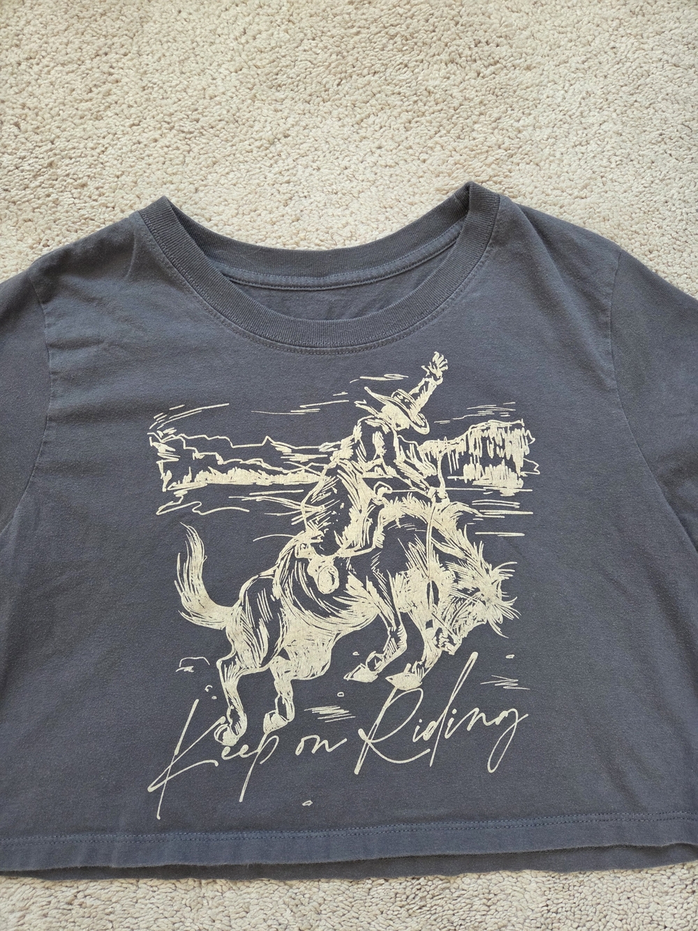 Keep On Riding Cowboy Graphic Cropped Tee - Picture 2 of 2